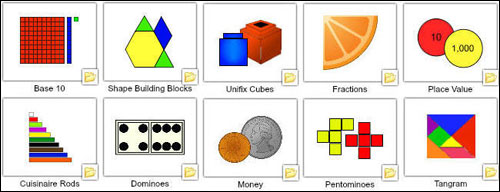 image of a few virtual math manipulative options in Wixie